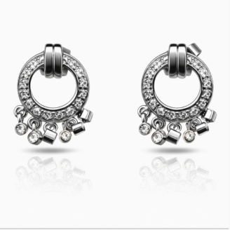 18 KT White Gold Diamond Dangling Circle Earrings