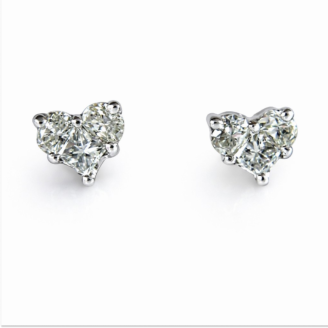 18 KT Gold Twin Heart Natural Diamond Stud Earrings