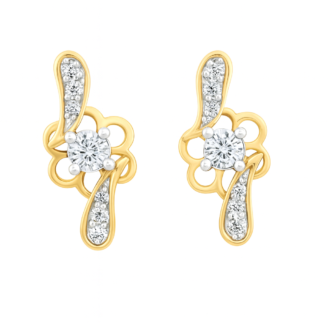 Floral Swirl 18 KT Gold Diamond Stud Earrings