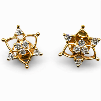 18K Gold Natural Diamond Floral Stud Earrings for Women