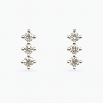 18 KT Gold Diamond Three Stone Stud Earrings
