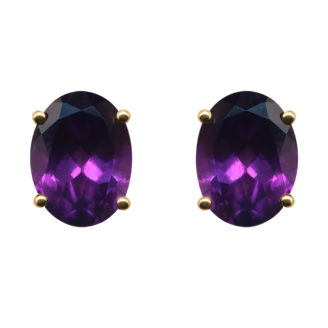 18 KT Gold Amethyst Oval Stud Earrings