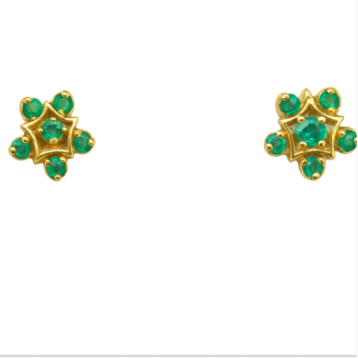 18 KT Gold Emerald Classic Stud Earrings