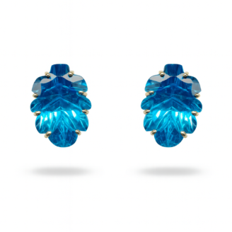 18 KT Gold Blue Topaz Leaf Stud Earrings