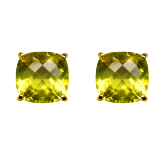 18 KT Gold Yellow Topaz Cushion Stud Earrings