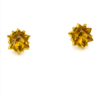 18 KT Gold Star-Cut Yellow Topaz Stud Earrings