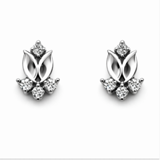 Classic Leaf 18 KT Gold Diamond Stud Earrings