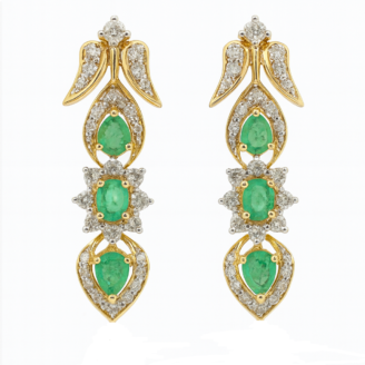 18 KT Gold Emerald & Diamond Dangler Earrings