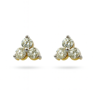 18 KT Gold Three Stone Diamond Stud Earrings