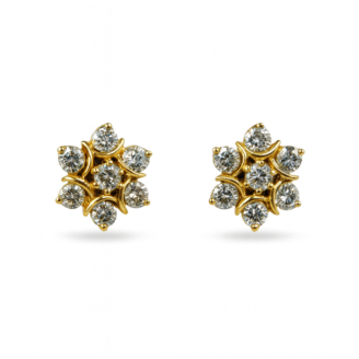 18 KT Gold Floral Diamond Stud Earrings