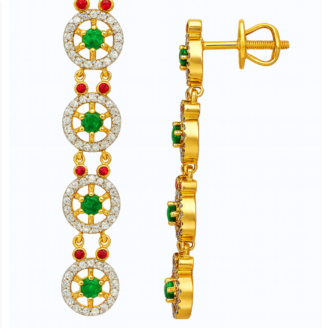 18 KT Gold Emerald & Ruby Diamond Traditional Earrings
