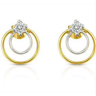 18 KT Two Tone Gold Solitaire Circle Earrings