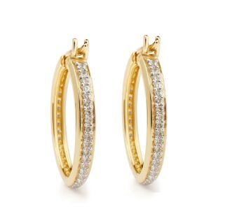 18 KT Yellow Gold Diamond Hoop Earrings