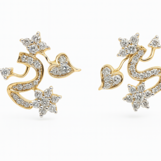 18 KT Gold Classic Heart & Flower Diamond Earrings