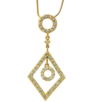 18 KT Gold Diamond Square & Circle Pendant Chain