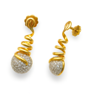 18 KT Gold Diamond Spiral Drop Earrings