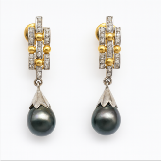 18 KT Gold Diamond Pearl Drop Earrings