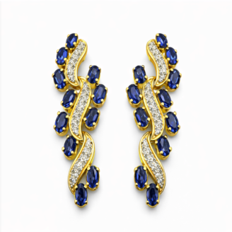 18 KT Gold Iolite Diamond Long Earrings