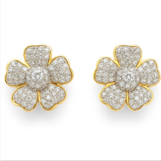 18 KT Gold Diamond Flower Stud Earrings