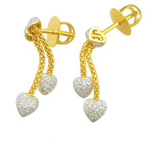 Twin Heart 18 KT Gold Diamond Drop Earrings