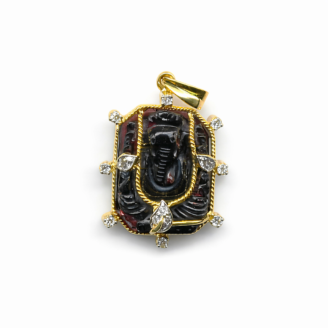 18 KT Gold Garnet Diamond Ganesh Pendant