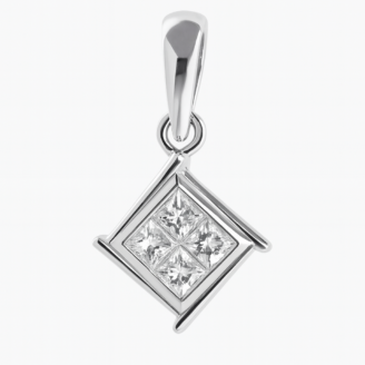 18 KT Gold Diamond Princess Square Pendant