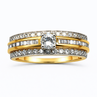 18 KT Gold Diamond Baguette Layered Ring