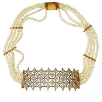 18 KT Gold Royal Diamond Pearl Necklace