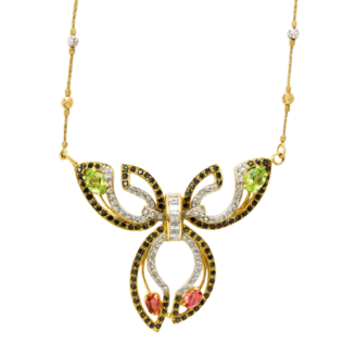 18 KT Gold Designer Colour Stone Diamond Necklace