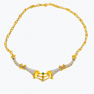 18 KT Gold Curved Diamond Statement Necklace