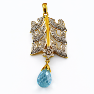 Blue Topaz Grace – 18 KT Gold Diamond Drop
